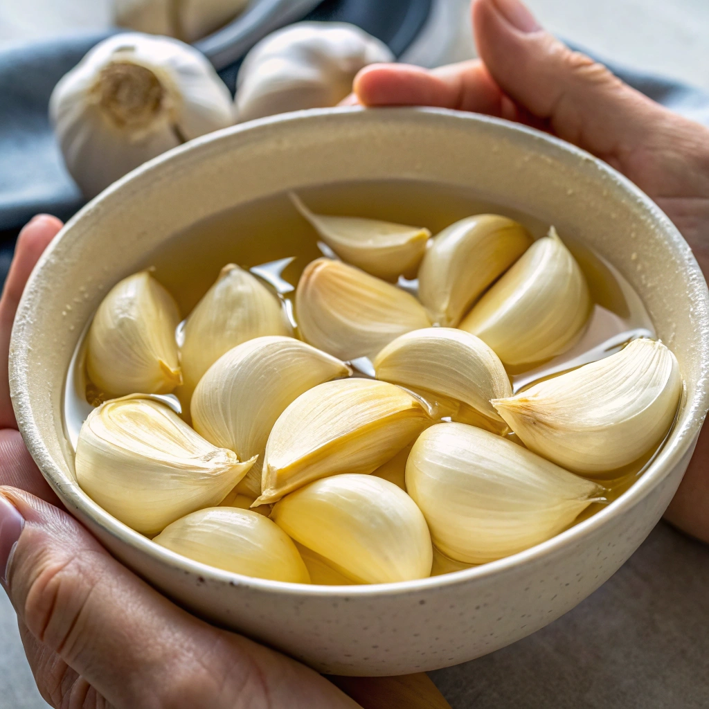 The Most Decadent Oven Roasted Garlic Confit 14 extra close up view of a bowl of peeled raw garli