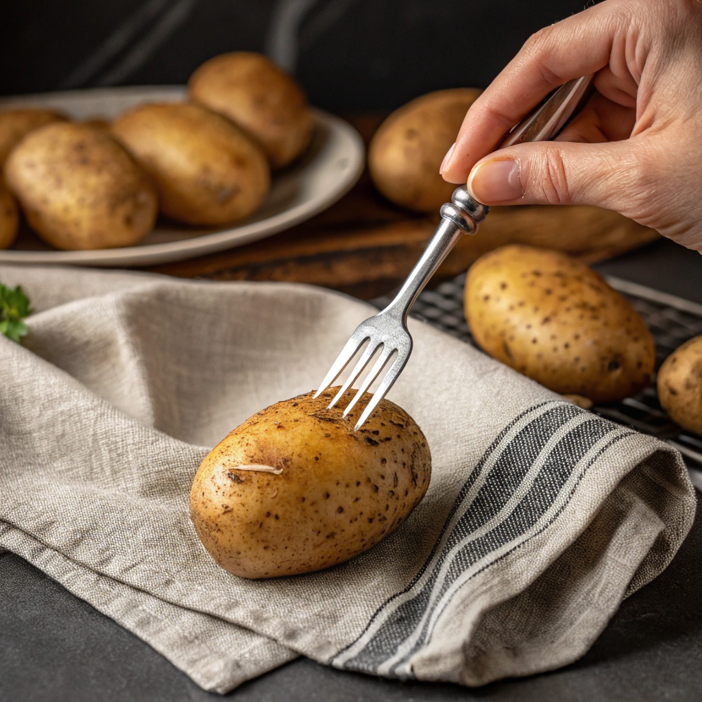 The Perfect Crispy Skin Baked Potato 13 extra close up view of action shot of a hand using