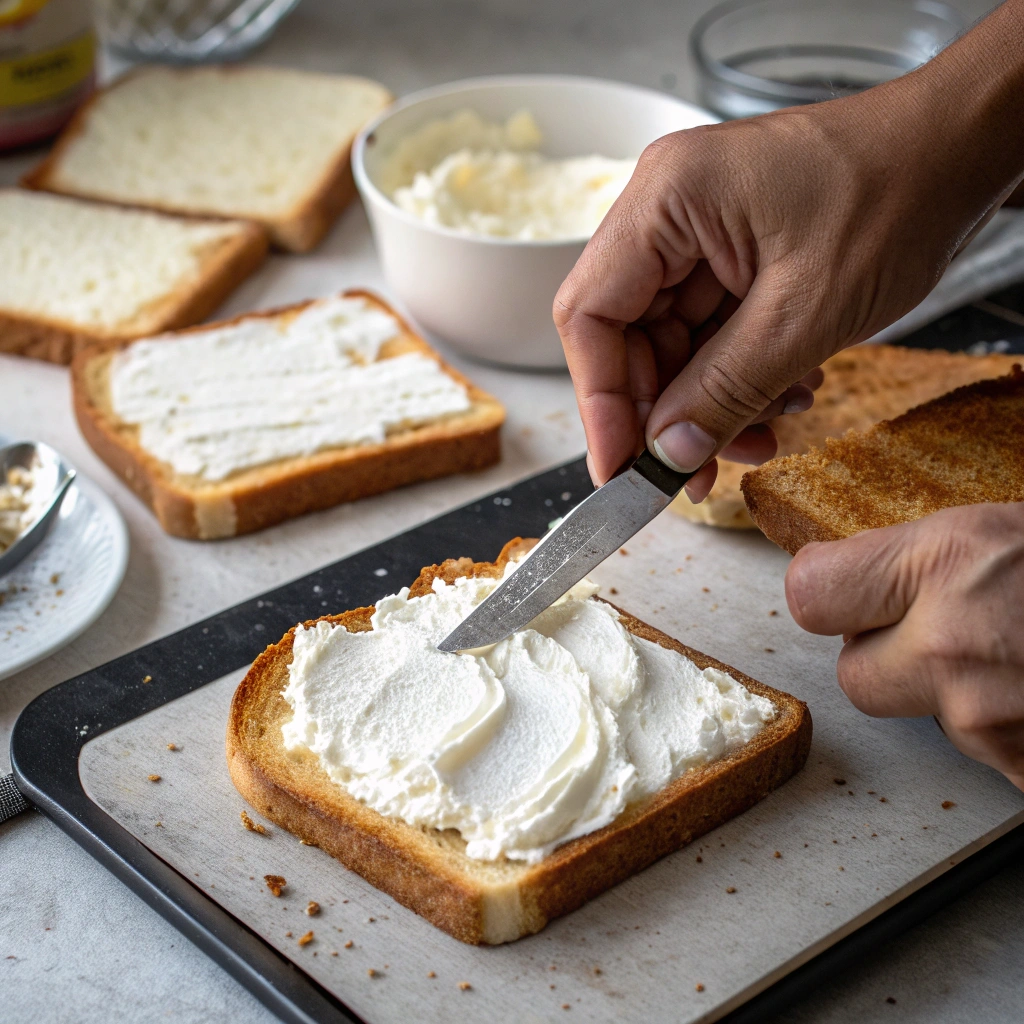 Delicious Cream Cheese Stuffed French Toast 14 extra close up view of an overhead action