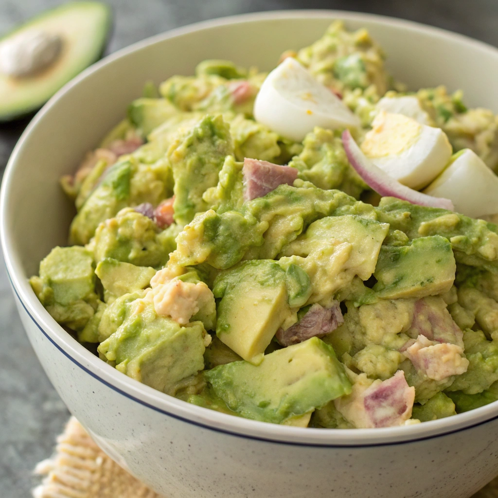 The Best Creamy Avocado Tuna Egg Salad (No Mayo!) 13 extra close up view of top down shot of t