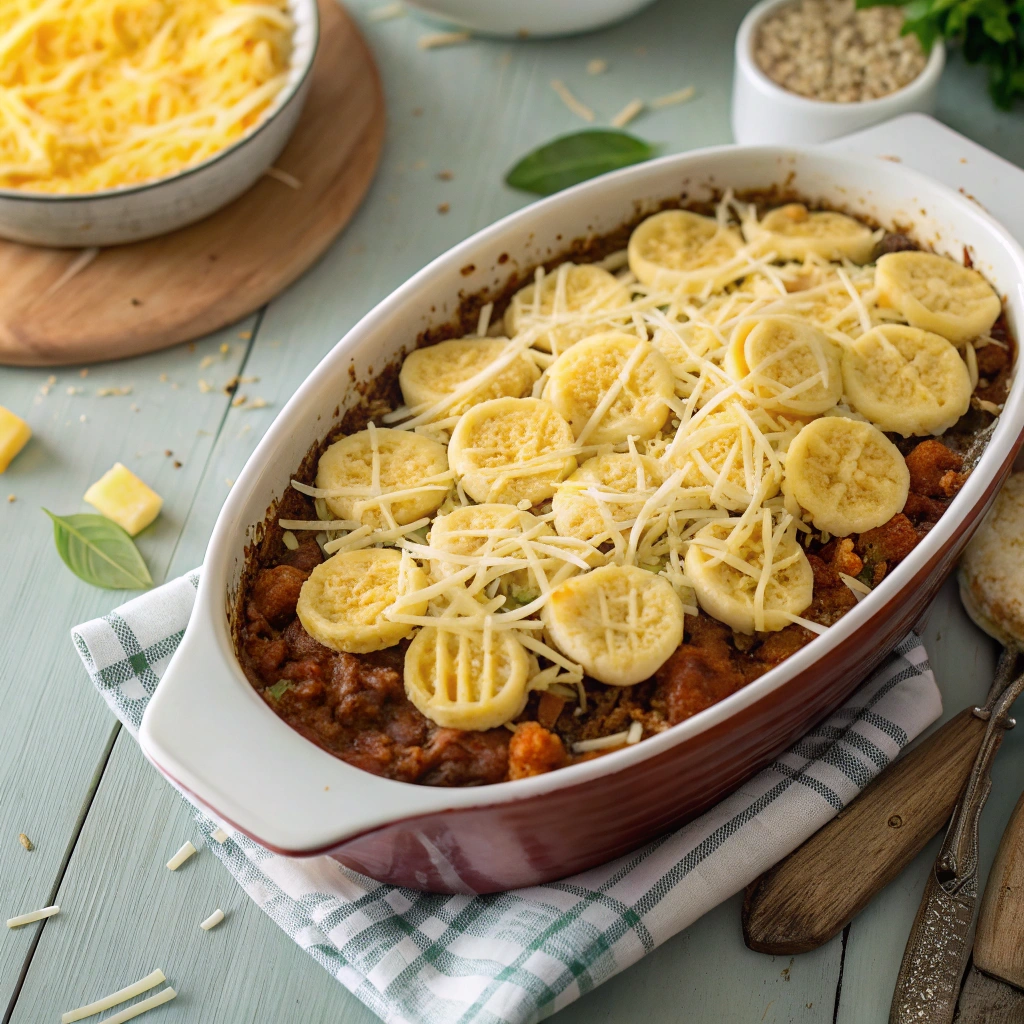 The Ultimate Cheesy Potato Waffle Topped Cottage Pie 15 extra close up view of top down view of the cottag