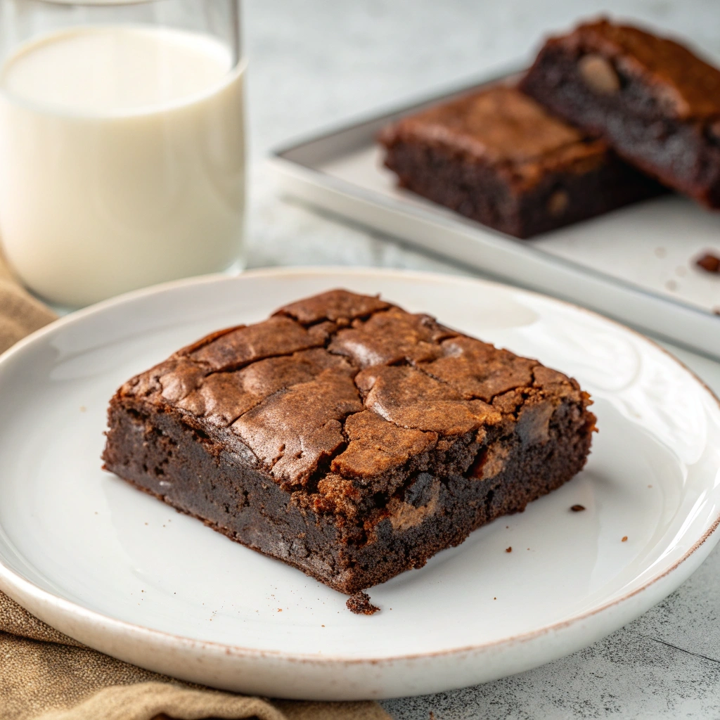 The Best Fudgy Eggless Brownies Recipe (Better Than Boxed!) 16 extra close up view of a single eggless brownie on