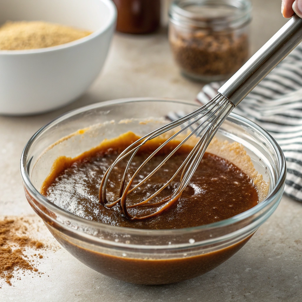 The Best Fudgy Eggless Brownies Recipe (Better Than Boxed!) 14 extra close up view of a wire whisk mixing a gloss