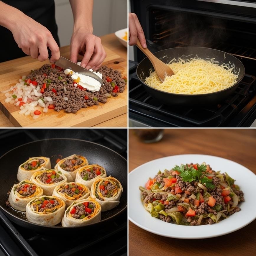 Step by step guide for Keto Philly Cheesesteak Roll-Ups