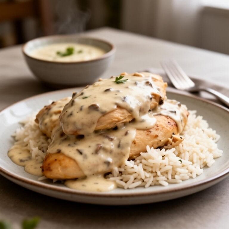 Easy CREAMY SMOTHERED CHICKEN AND RICE recipe
