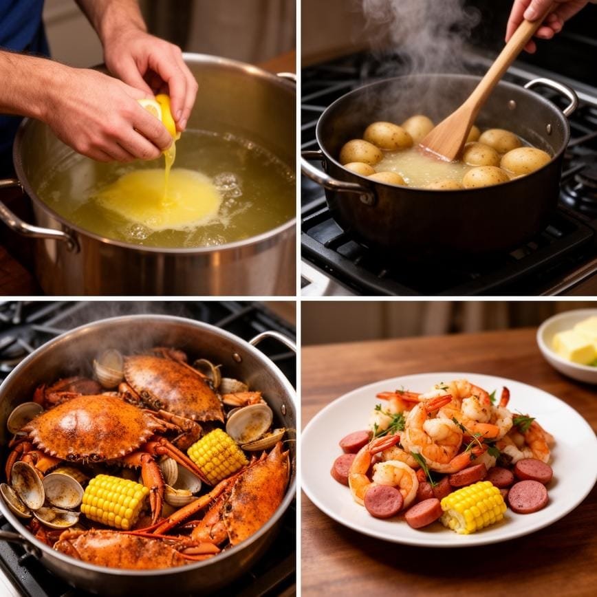 Cajun Seafood Boil with Garlic Butter Sauce: A Spicy, Buttery Feast! 8 Steps