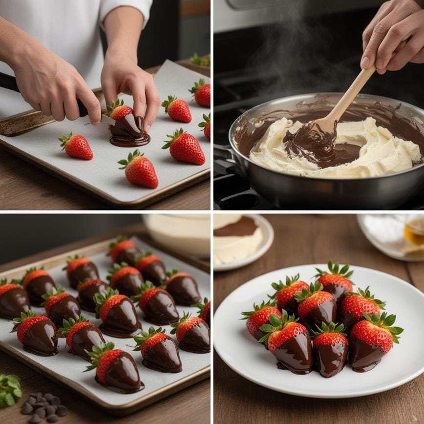 Chocolate Covered Cheesecake Strawberries: Easy Dessert 8 Steps