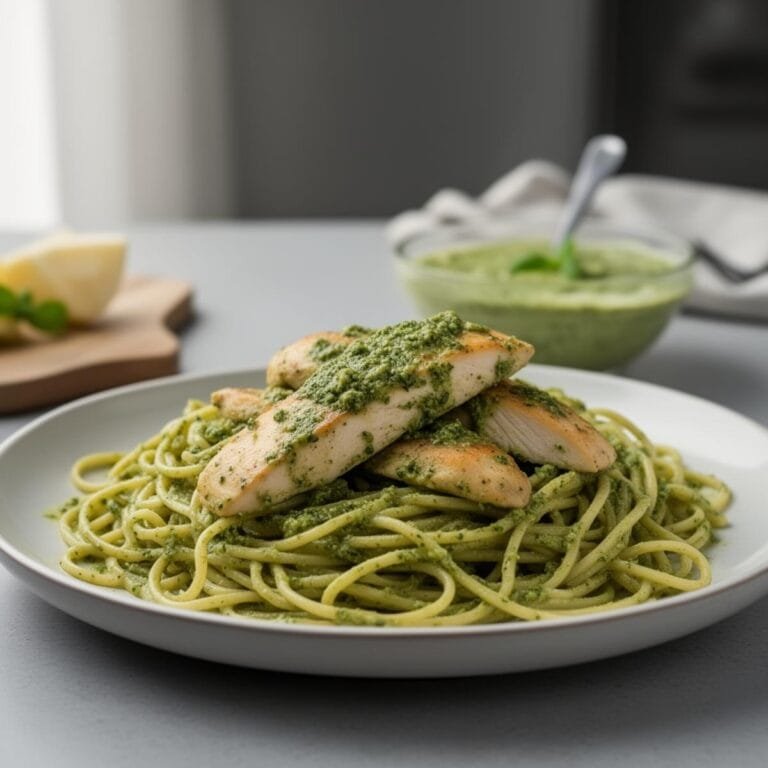Easy Creamy Pesto Chicken Pasta recipe