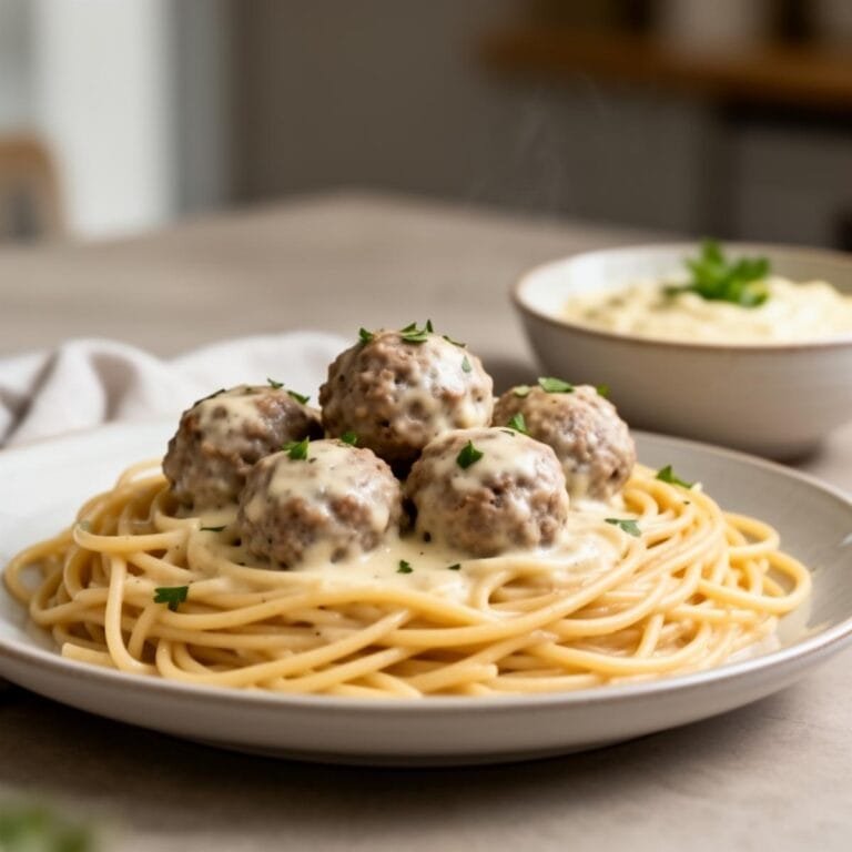 Easy Creamy Spaghetti and Meatballs recipe