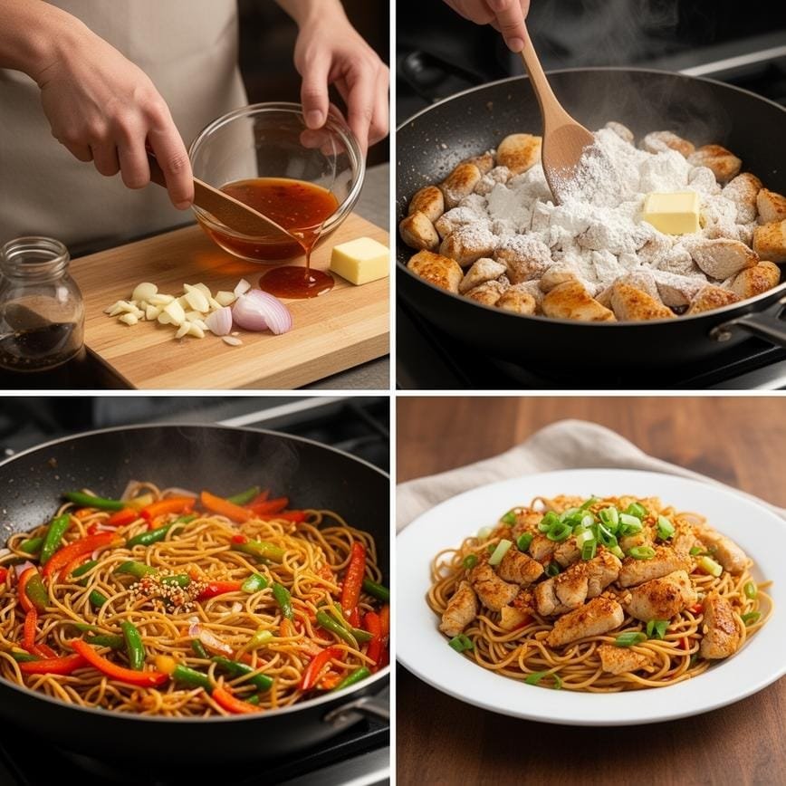 Crispy Garlic Chicken Noodles: A Flavor-Packed 30-Minute Meal 8 Steps