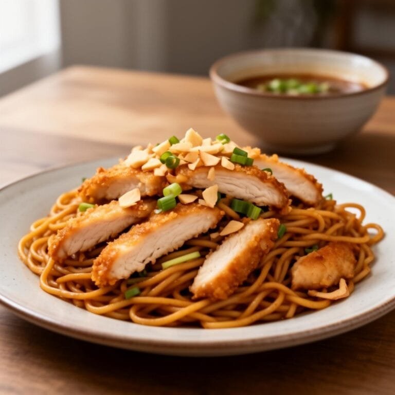 Easy Crispy Garlic Chicken Noodles recipe