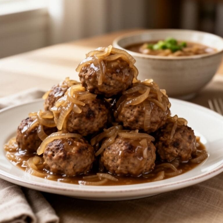 Easy Crockpot French Onion Meatballs recipe