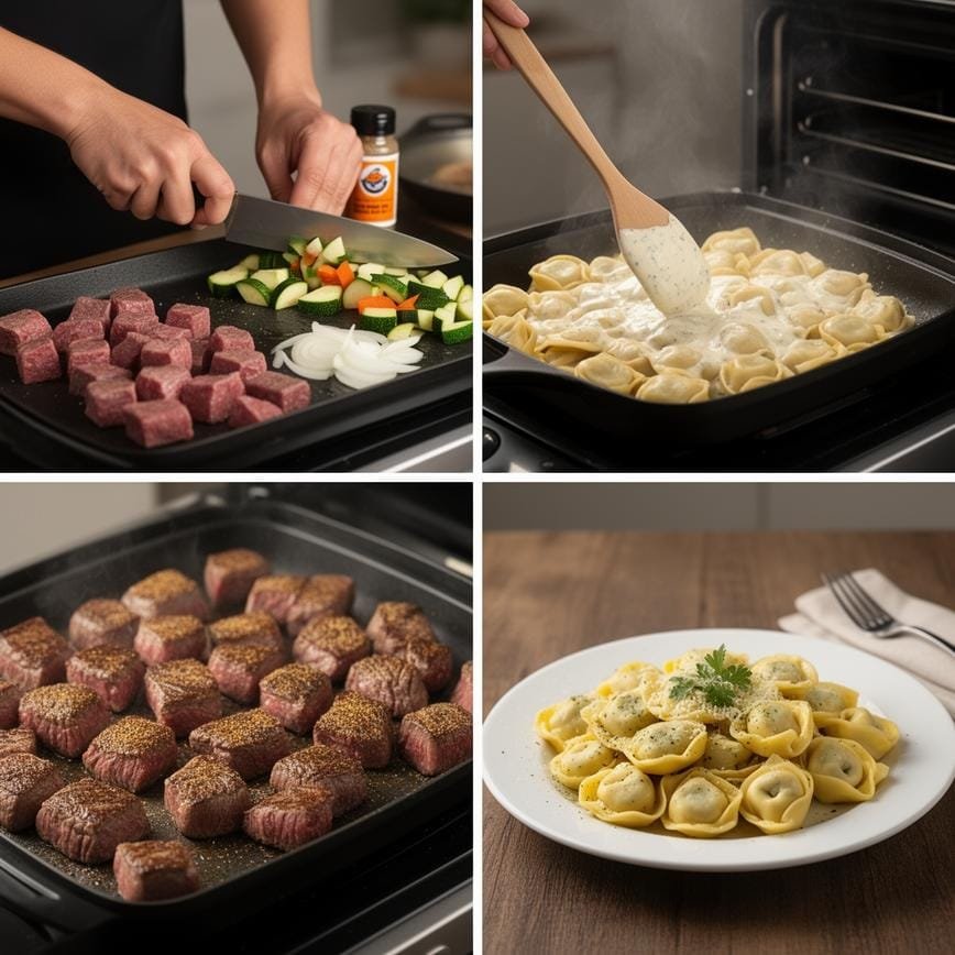 Garlic Parmesan Steak Tortellini: Easy Griddle Recipe 8 Steps