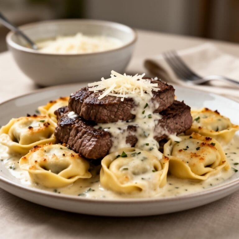 Easy Garlic Parmesan Steak Tortellini recipe