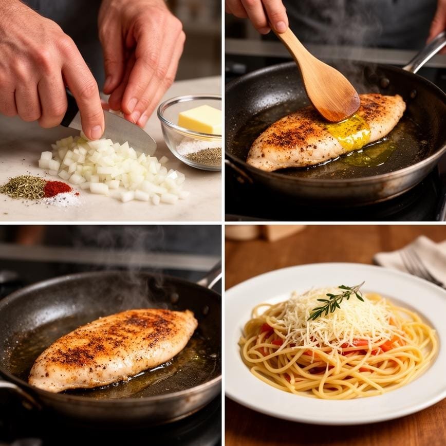 Parmesan Chicken Pasta: Easy One-Pan Creamy Dinner 8 Steps