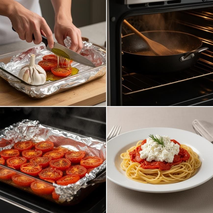 Roasted Tomato and Garlic Ricotta Pasta: Easy Dinner 8 Steps