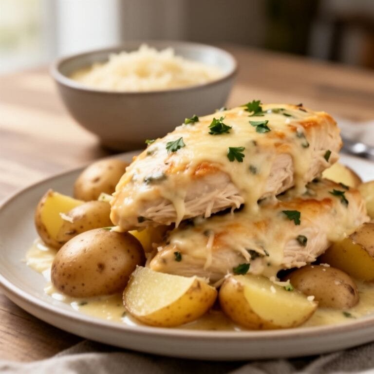 Easy Slow Cooker Parmesan Garlic Chicken and Potatoes recipe