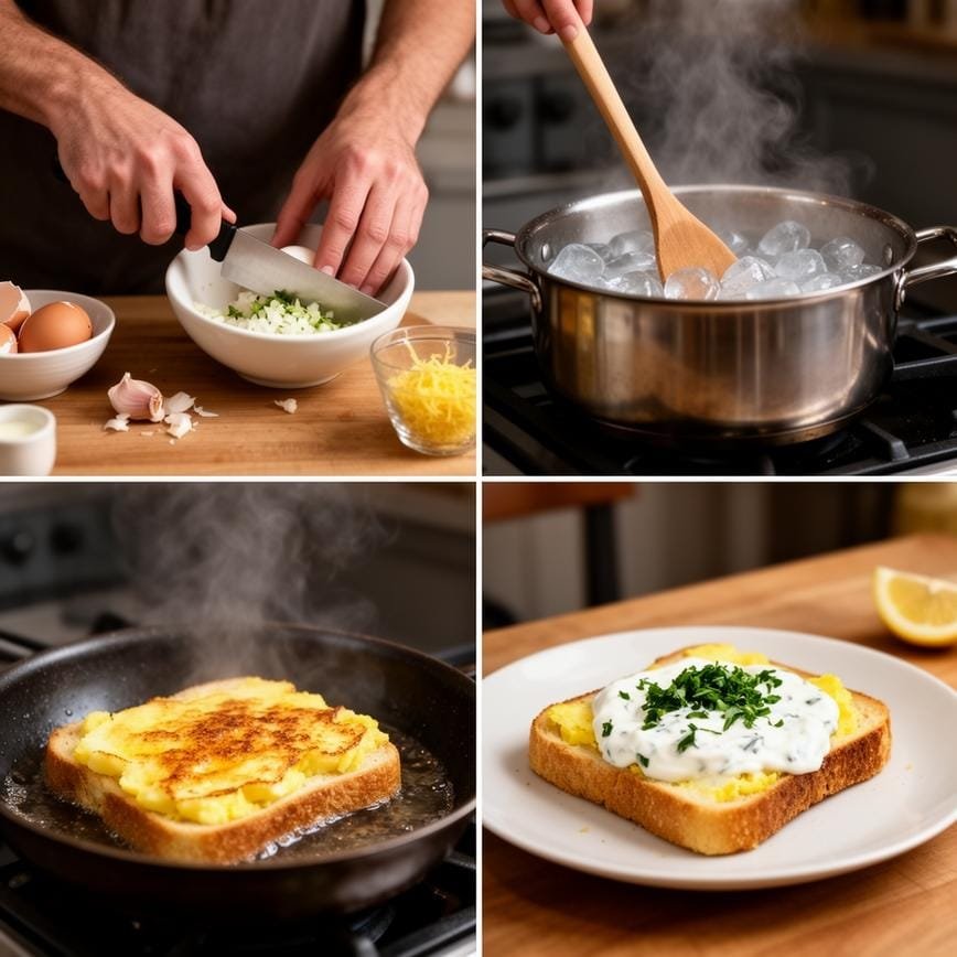 how to make Smashed Egg Toasts with Herby Lemon Yogurt