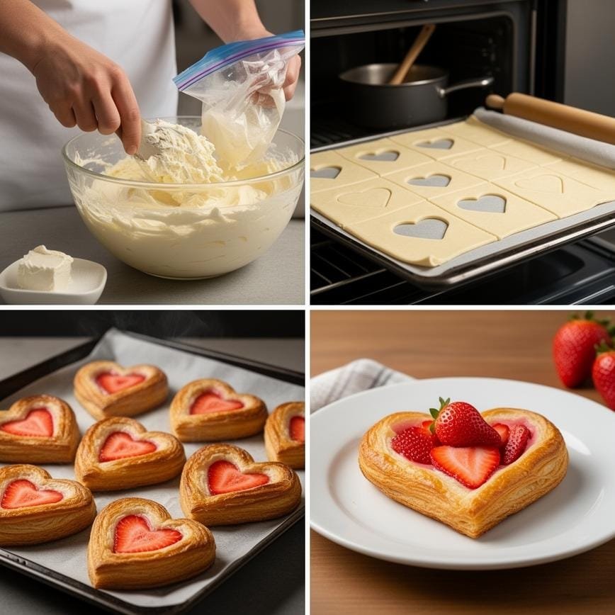 Strawberry Cheesecake Danish Hearts: Perfect Valentine's Day Dessert 8 Steps