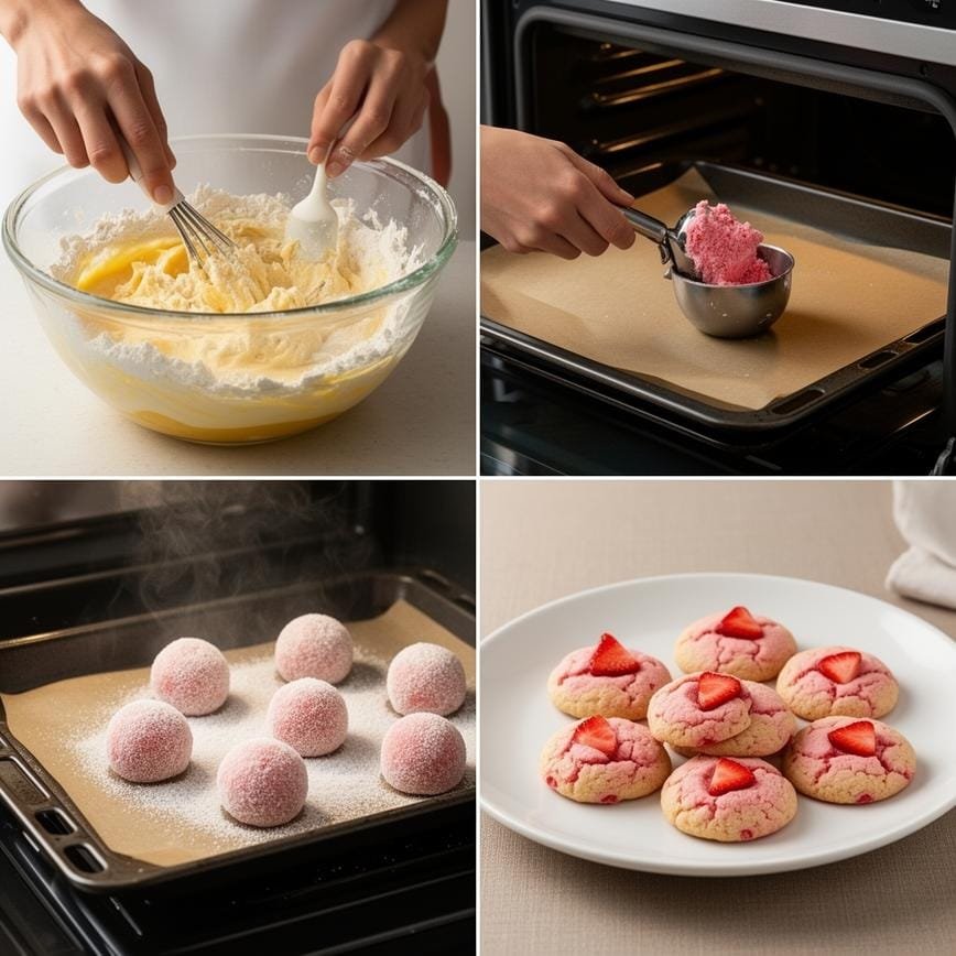 Strawberry Kiss Cookies: Best cookies Dessert 8 Steps