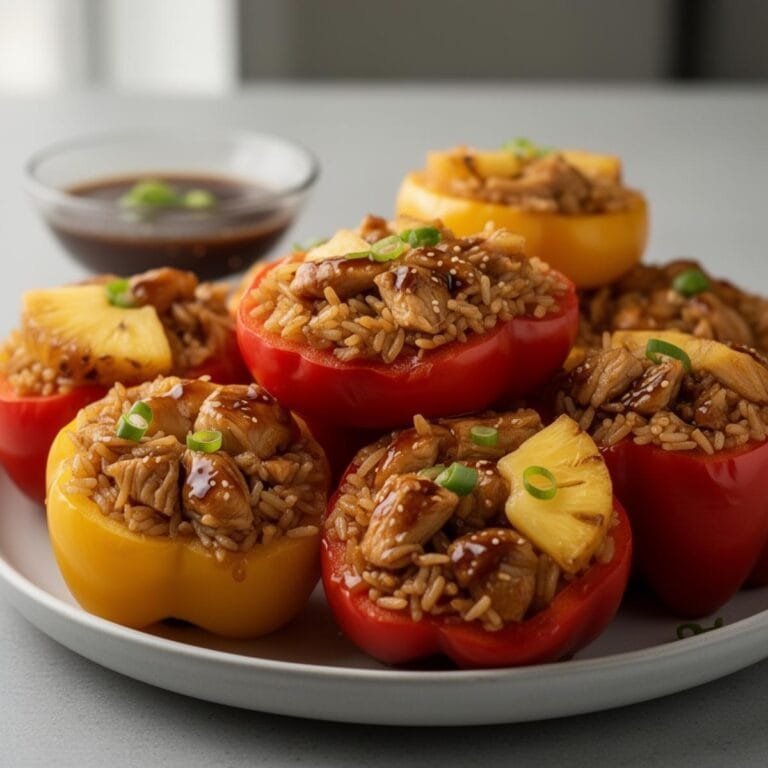 Easy Teriyaki Pineapple Chicken and Rice Stuffed Peppers recipe