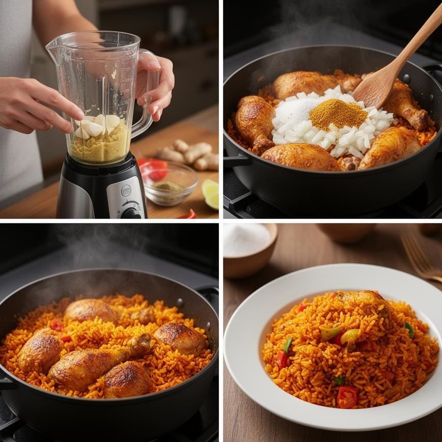 One-Pot Jollof Rice and Chicken Recipe: A Flavorful Feast in One Pan! 8 Steps