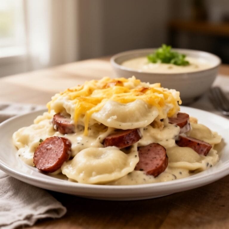 Easy Crockpot Pierogi Casserole With Kielbasa recipe