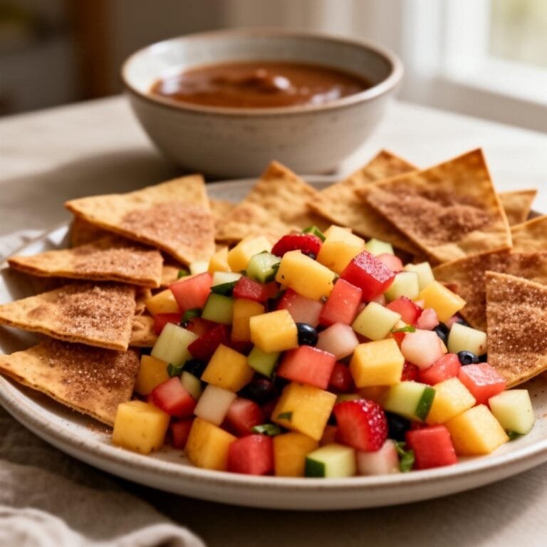Easy Fruit Salsa with Cinnamon Sugar Tortilla Chips recipe