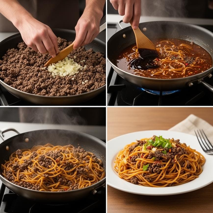 Mongolian Ground Beef Noodles: Easy Weeknight Meal 8 Steps