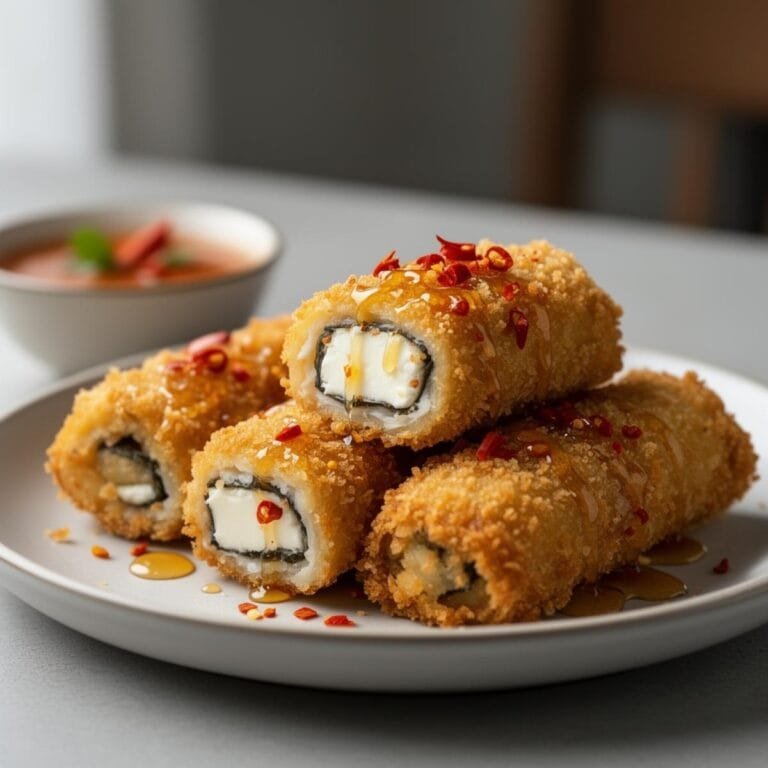 Easy Oven-Fried Feta Rolls with Spicy Chili Honey recipe