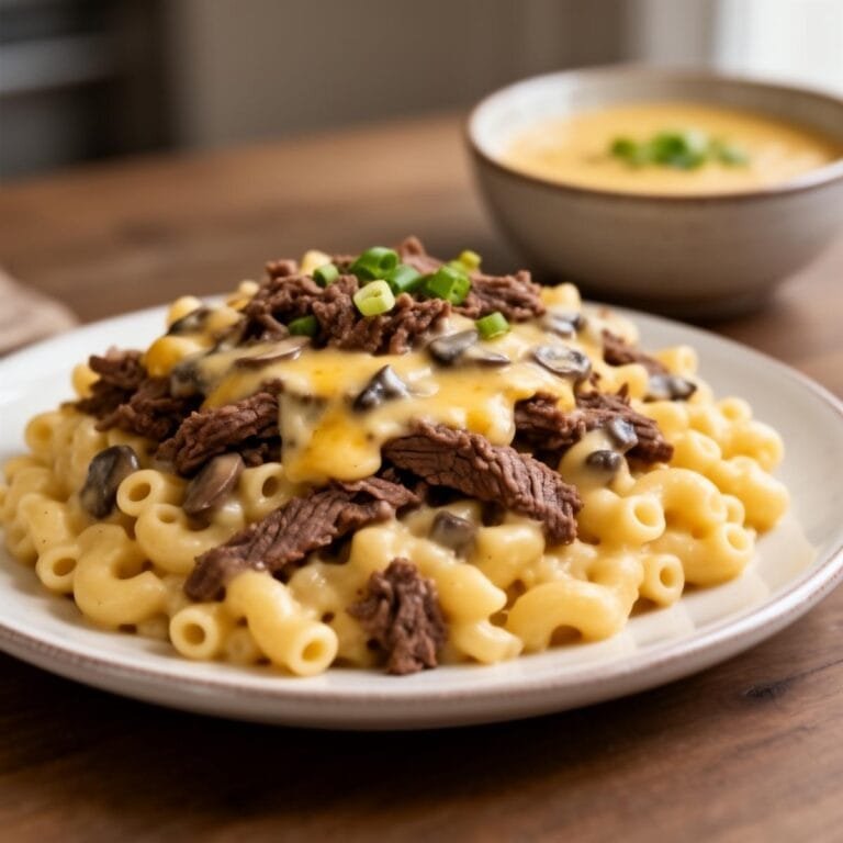 Easy Philly Cheesesteak Mac and Cheese recipe