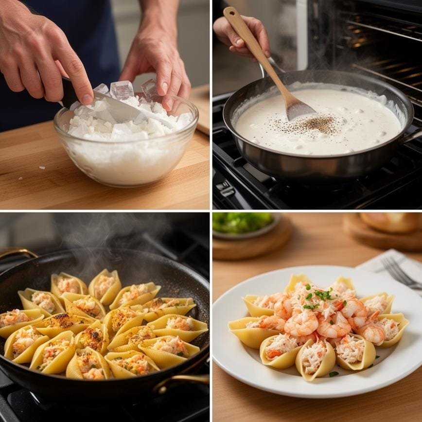 Seafood Stuffed Shells with Shrimp and Crab: Easy Ready-Made Meal 8 Steps