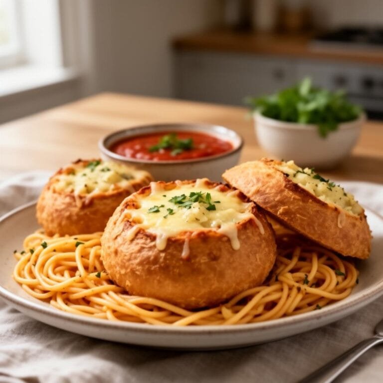 Easy Spaghetti Garlic Bread Bowls recipe
