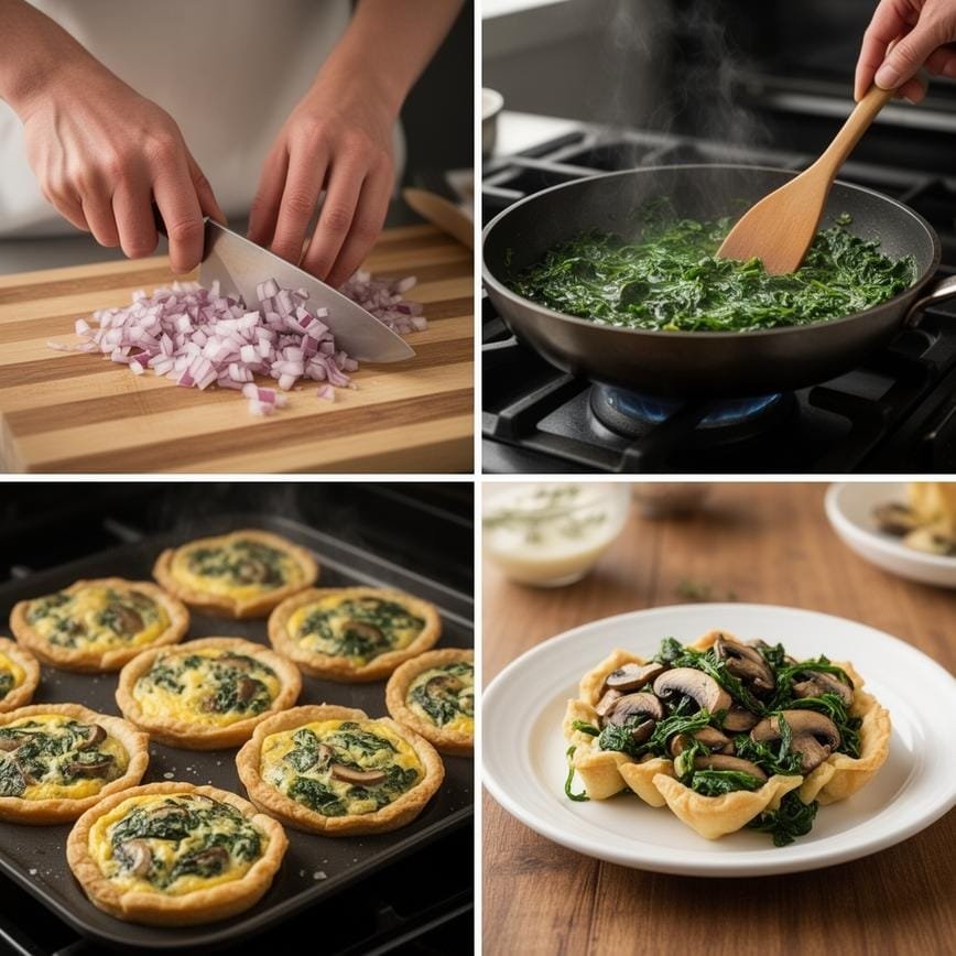 Spinach & Mushroom Mini Quiches muffins: Quick busy weeknights recipe 8 Steps