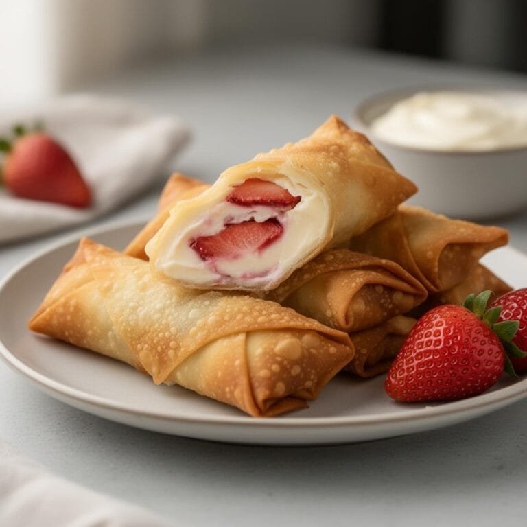Easy Strawberry Cheesecake Stuffed Eggrolls recipe