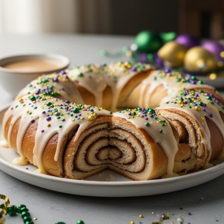 Easy homemade Mardi Gras King Cake recipe