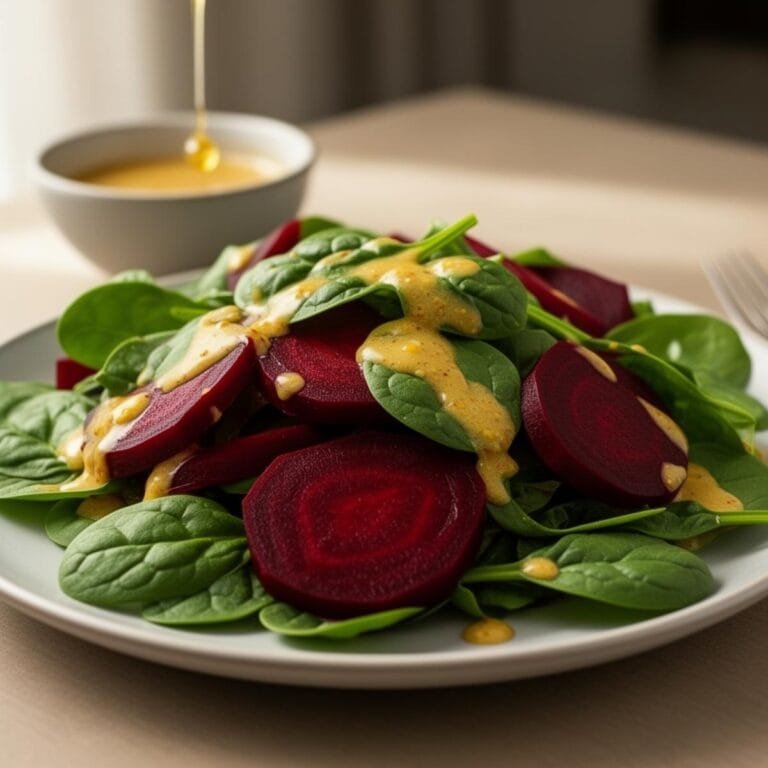 Easy Beet Salad with Spinach and Honey-Mustard Lemon Dressing recipe