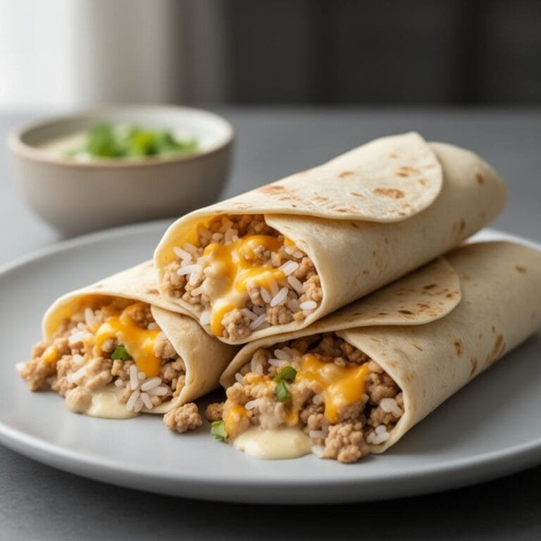 Easy Cheesy Ground Chicken and Rice Burritos recipe