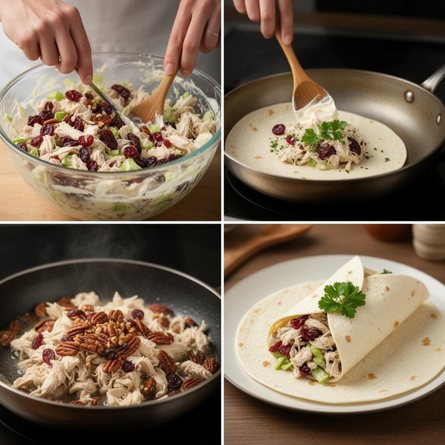 Chicken, Cranberry, Pecan Salad Wraps: The Perfect Easy Lunch 8 Steps