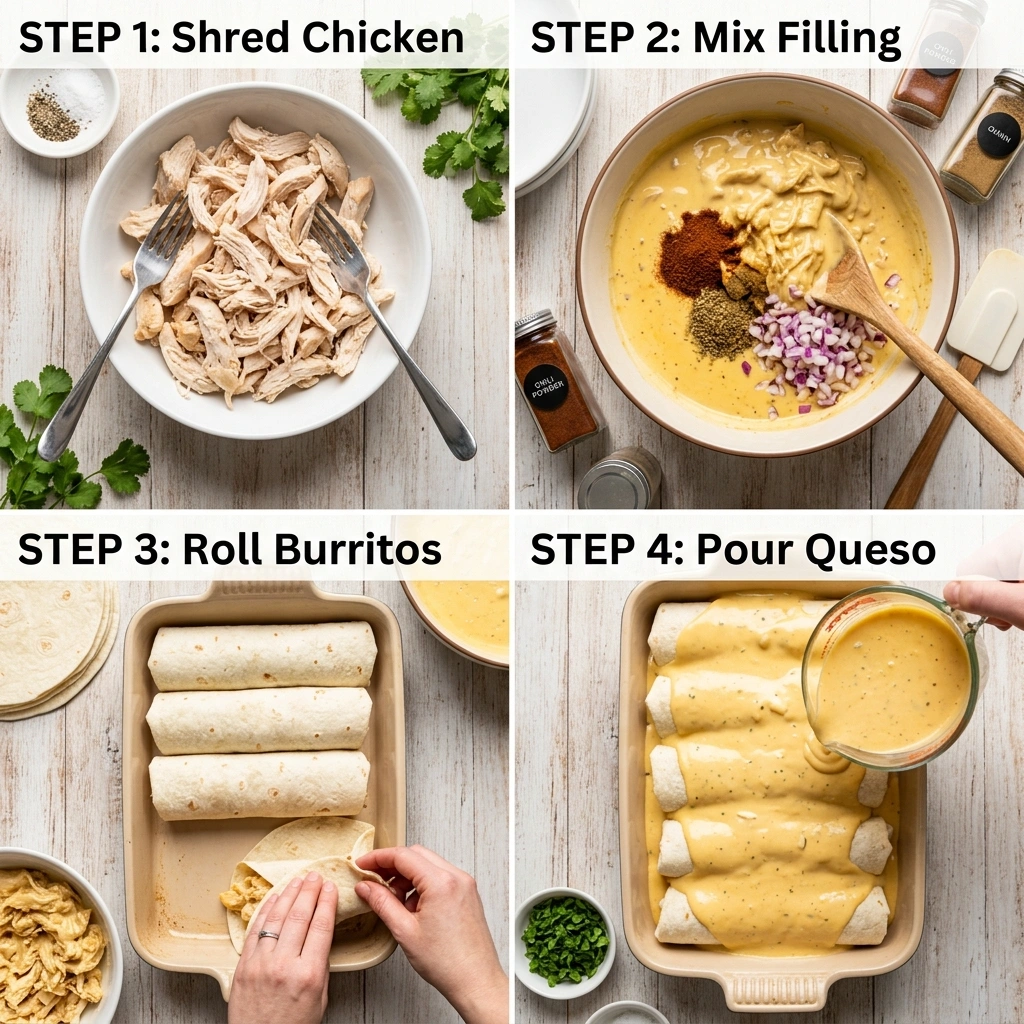30 Minutes Creamy Queso Chicken Enchiladas: Quick & Easy Dinner 12 Creamy Queso Chicken Enchiladas