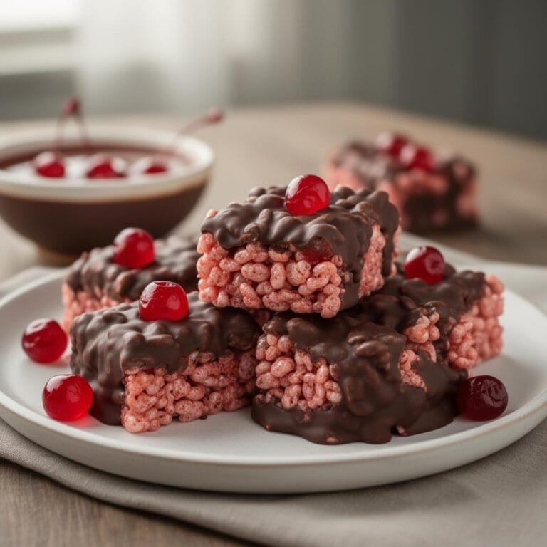 Easy Chocolate Covered Cherry Rice Krispies Treats recipe