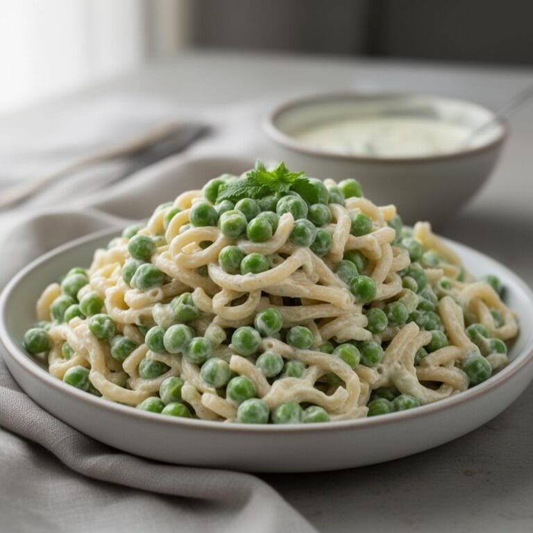 Easy Creamy Pasta Salad with peas and noodles recipe