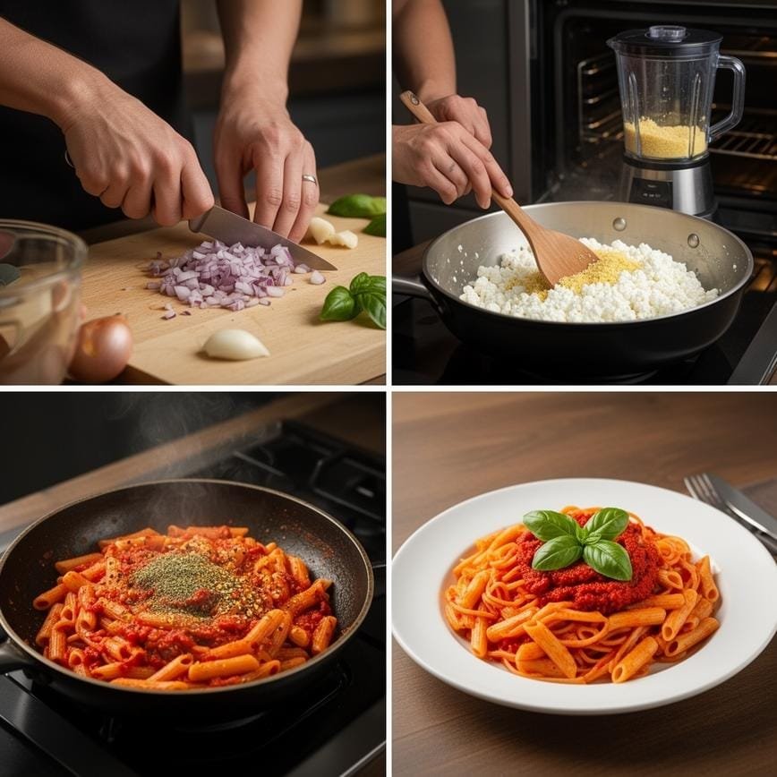 Creamy Roasted Red Pepper Pasta: High-Protein Recipe 8 Steps