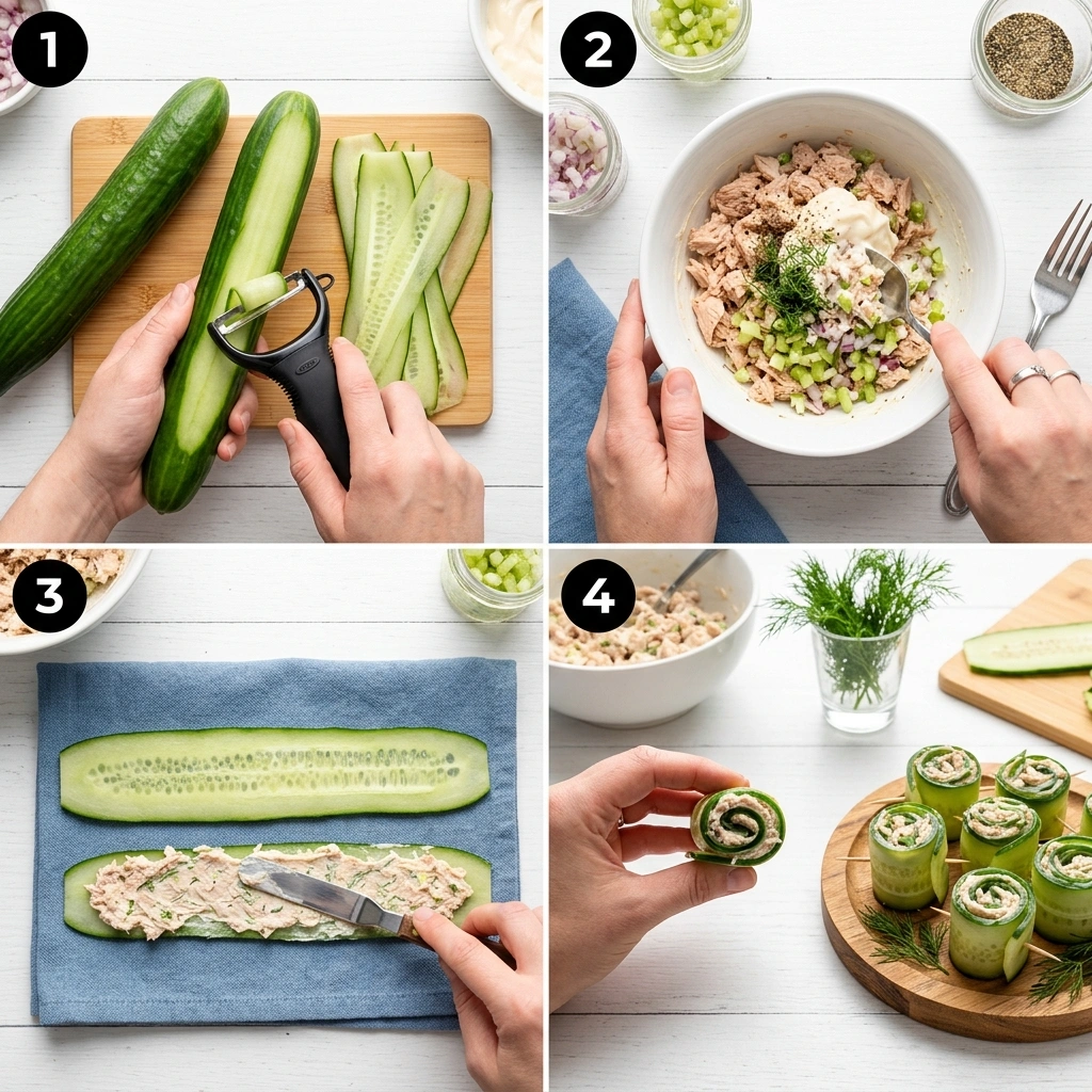 Tuna Cucumber Pinwheels: Refreshing No-Cook Appetizers 8 Tuna Cucumber Pinwheels