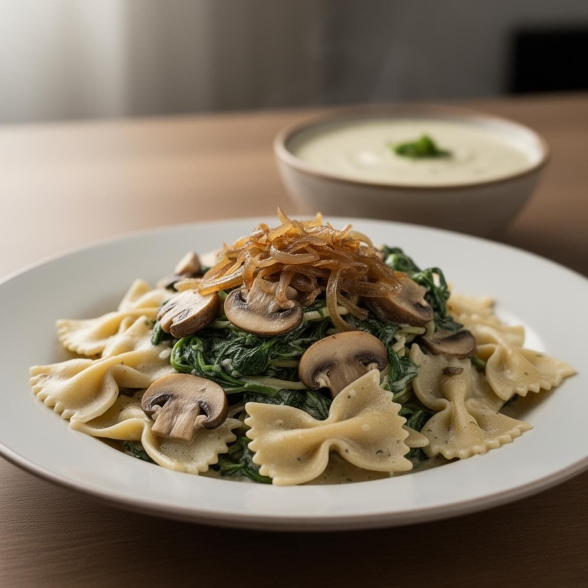 Farfalle with Spinach, Mushrooms, Caramelized Onions: Best Meatless Italian Dinner 7 Tools