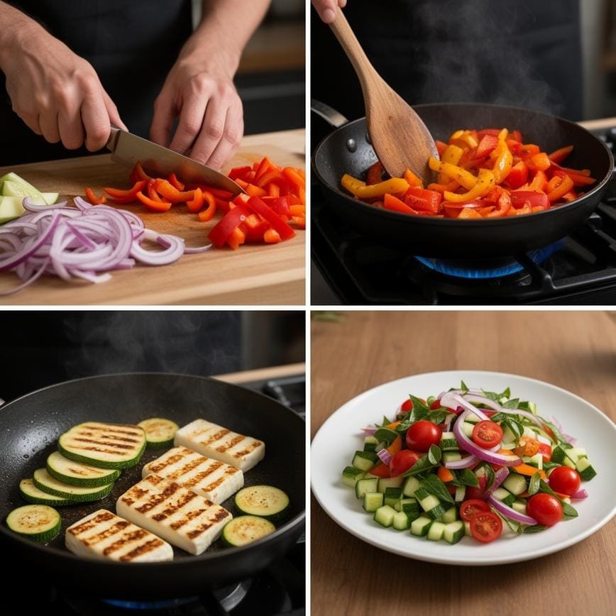 Halloumi Veggie Bowl: A Mediterranean Delight 8 Steps