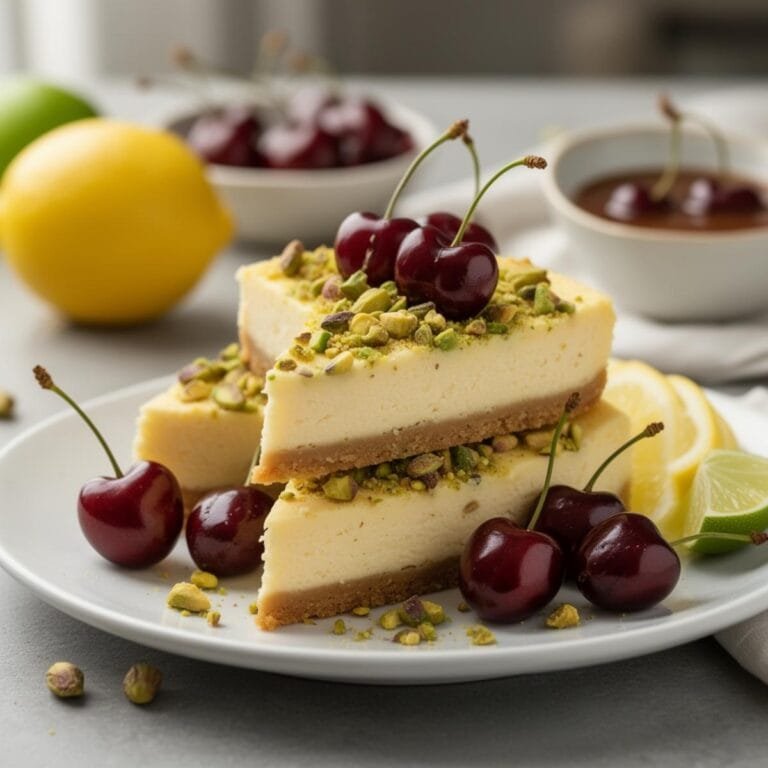 Easy Lemon-Lime Cherry Pistachio Cheesecake recipe