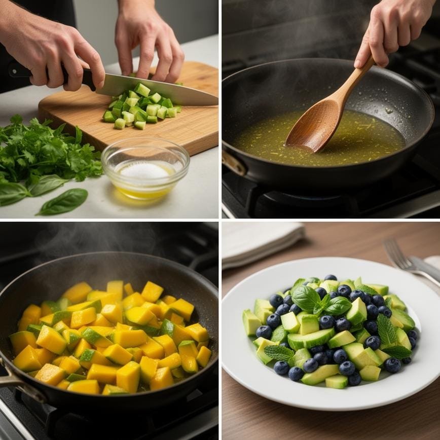 Mango Cucumber Salad with Blueberries and Avocado 8 Steps