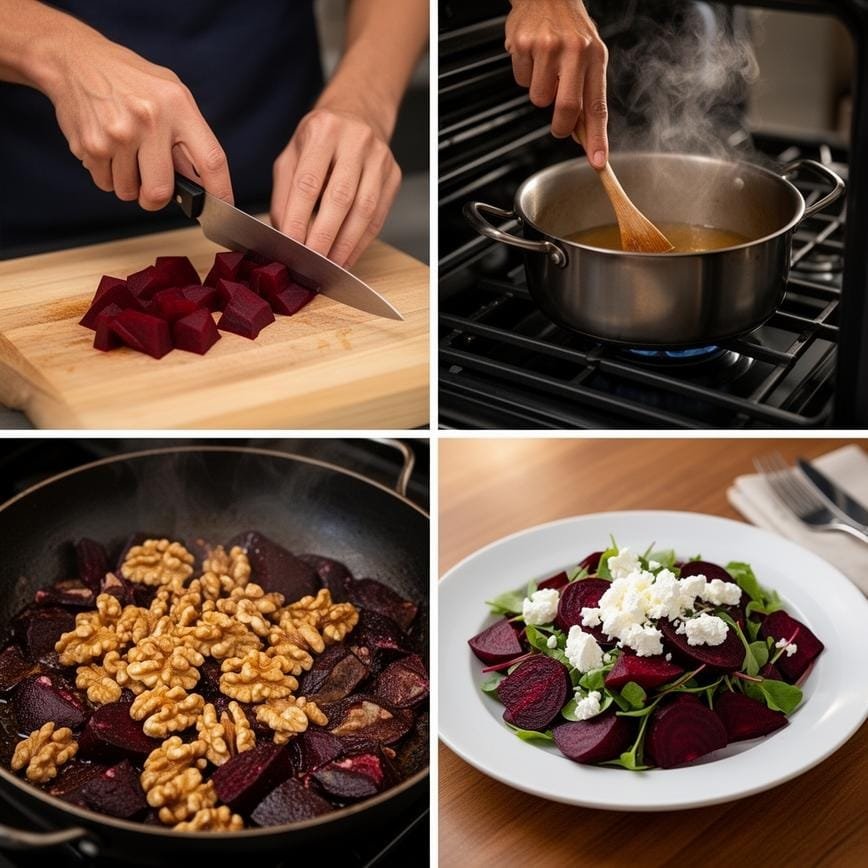 Roasted Beet Salad with Walnuts, Goat Cheese and Honey Dressing: Healthy Recipe 8 Steps