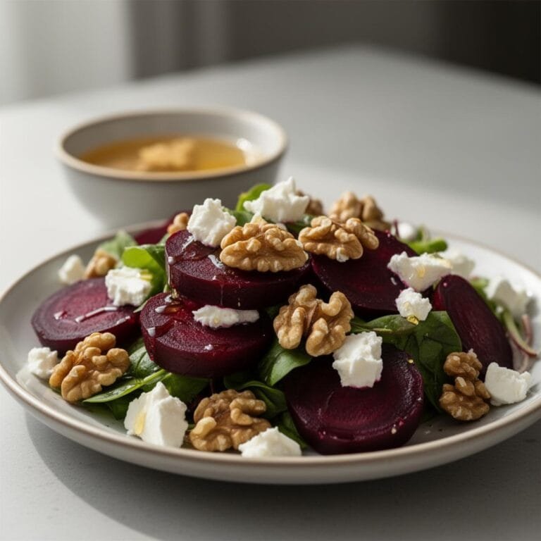 Easy Roasted Beet Salad with Walnuts, Goat Cheese and Honey Dressing recipe